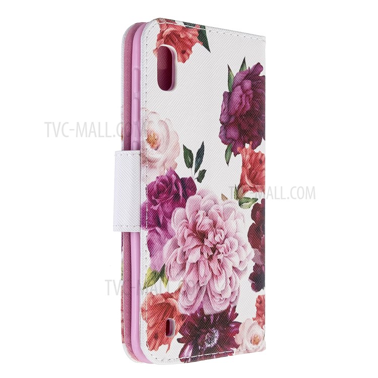 Pattern Printing Cross Texture Leather Wallet Case for Samsung Galaxy A10 - Blooming Flower-4