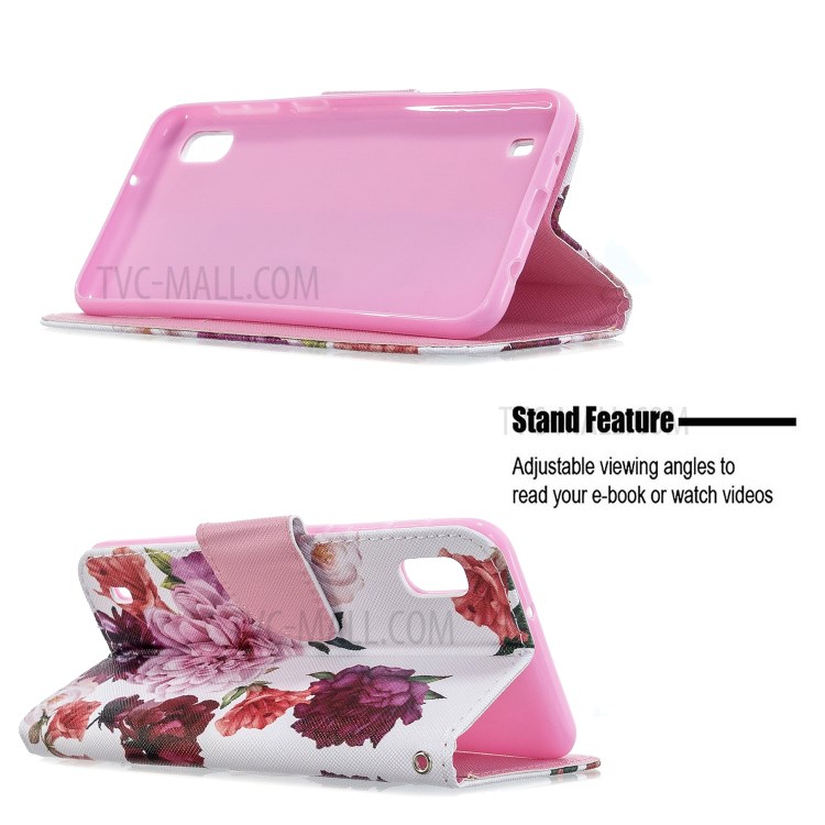 Pattern Printing Cross Texture Leather Wallet Case for Samsung Galaxy A10 - Blooming Flower-6