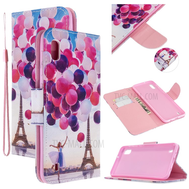 Pattern Printing Cross Texture Leather Wallet Case for Samsung Galaxy A10 - Balloons-1