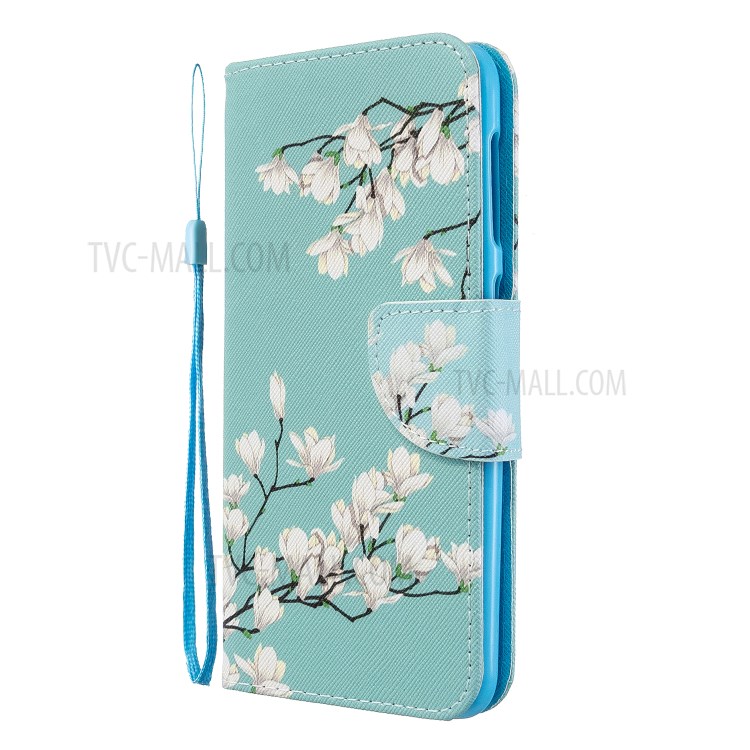 Pattern Printing Cross Texture Leather Wallet Case for Samsung Galaxy A10 - White Flower-3