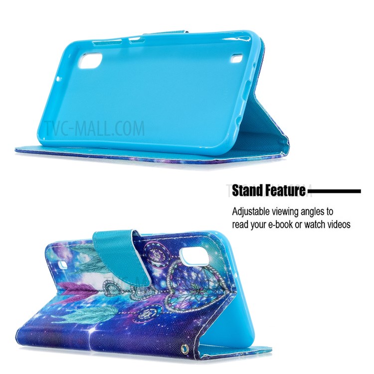 Pattern Printing Cross Texture Leather Wallet Case for Samsung Galaxy A10 - Dream Catcher-6
