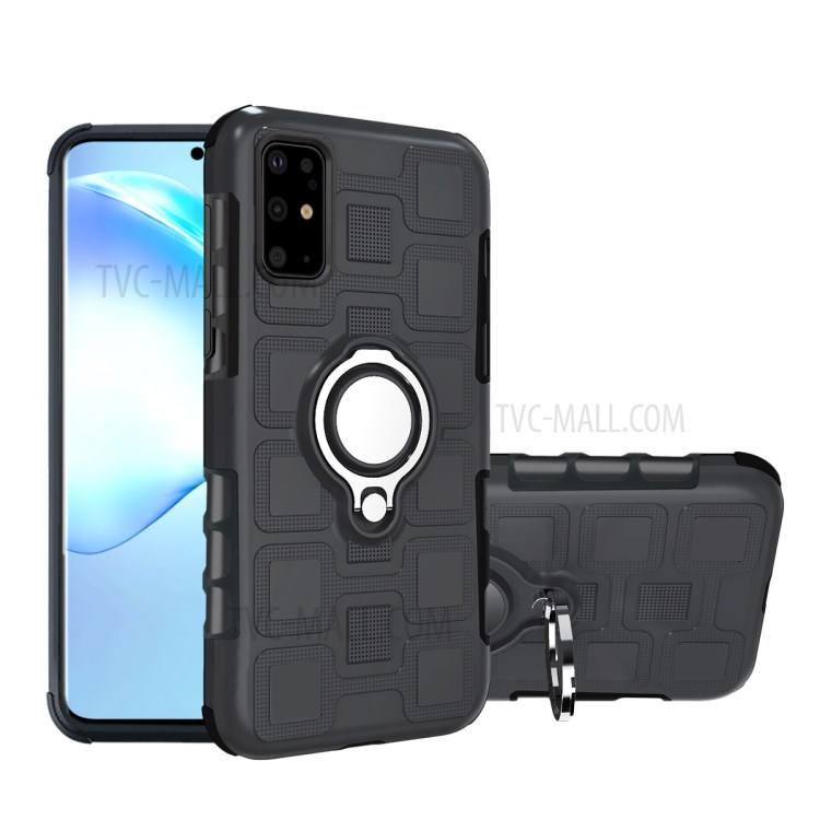 Geometric Style TPU+PC Cover with Magnetic Car Mount Ring Holder for Samsung Galaxy S20 Ultra/S11 Plus - Black-1