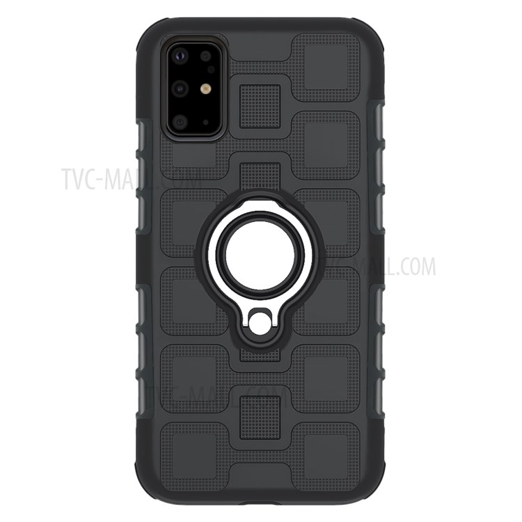 Geometric Style TPU+PC Cover with Magnetic Car Mount Ring Holder for Samsung Galaxy S20 Ultra/S11 Plus - Black-2