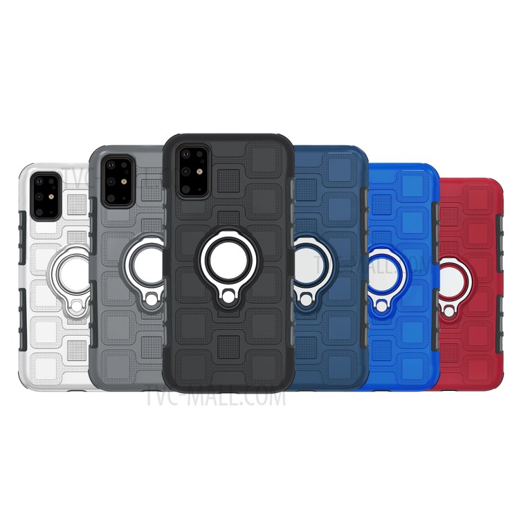 Geometric Style TPU+PC Cover with Magnetic Car Mount Ring Holder for Samsung Galaxy S20 Ultra/S11 Plus - Black-7
