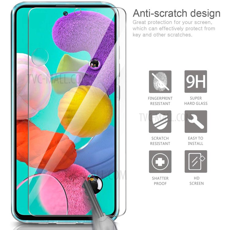 Clear TPU Cover + 0.3mm Tempered Glass Screen Protective Film for Samsung Galaxy A51-4