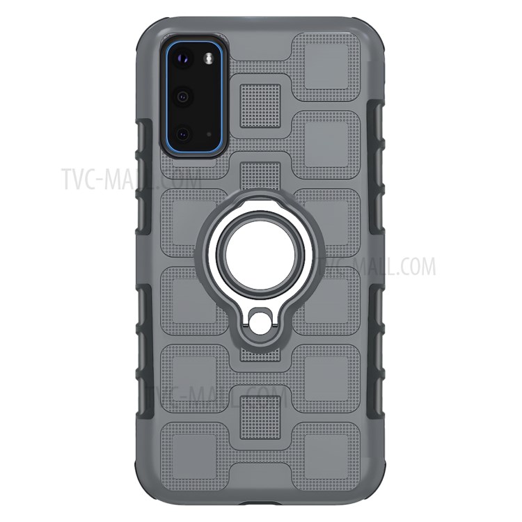 For Samsung Galaxy S20 Plus Geometric Pattern TPU PC Hybrid Case with Magnetic Car Mount Ring Holder - Grey-2