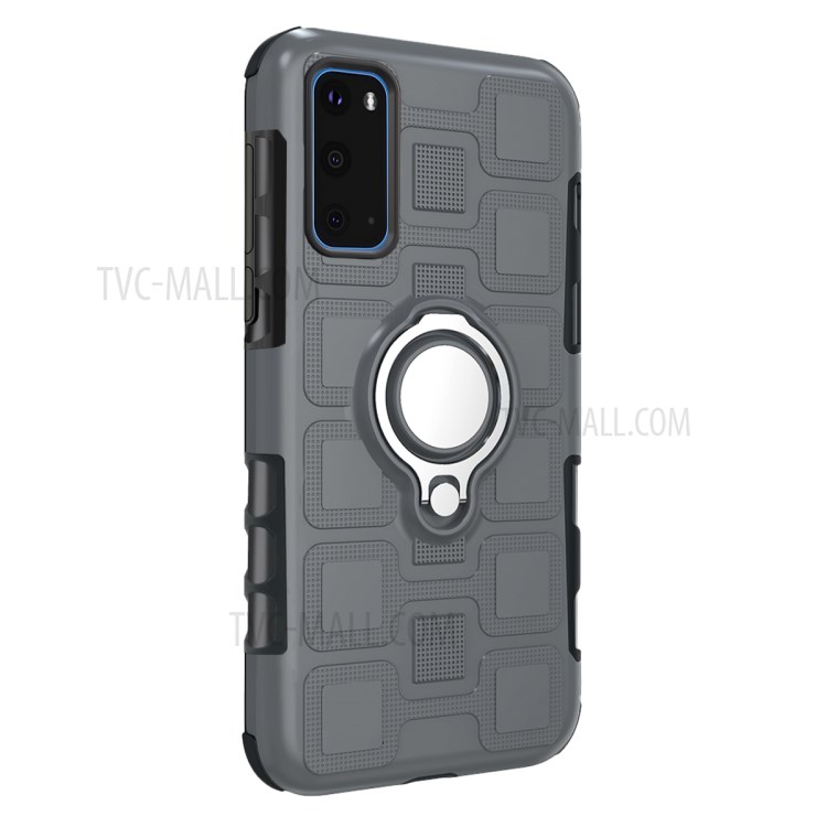 For Samsung Galaxy S20 Plus Geometric Pattern TPU PC Hybrid Case with Magnetic Car Mount Ring Holder - Grey-3