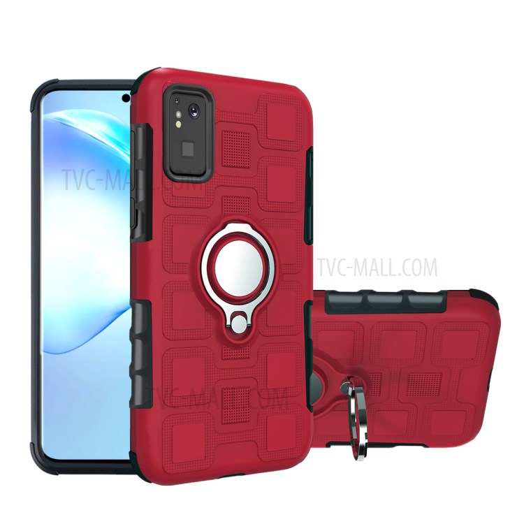 Geometric Pattern TPU PC Hybrid Shell with Kickstand for Samsung Galaxy S20 - Red-1