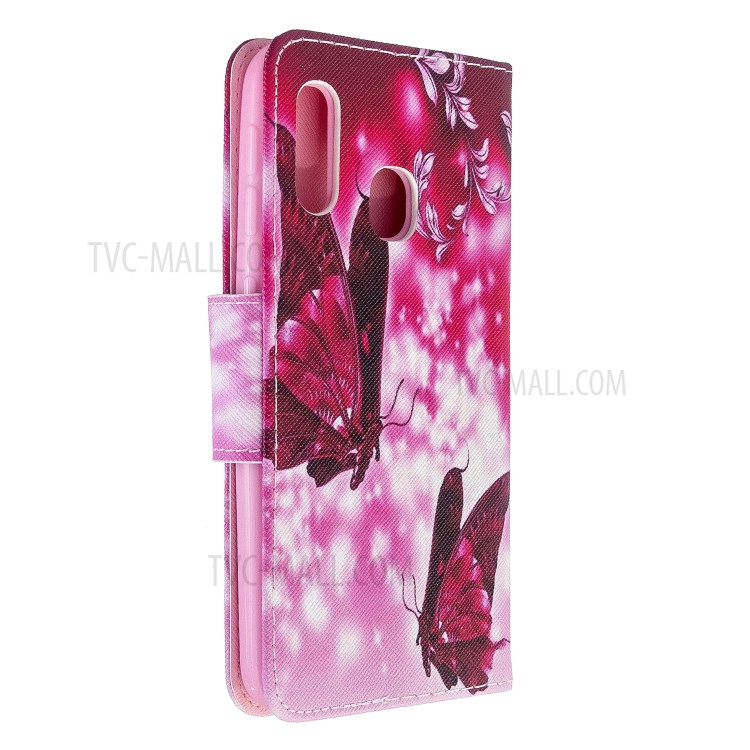 Pattern Printing Cross Texture Leather Wallet Stand Case for Samsung Galaxy A20e/A10e - Butterflies-4