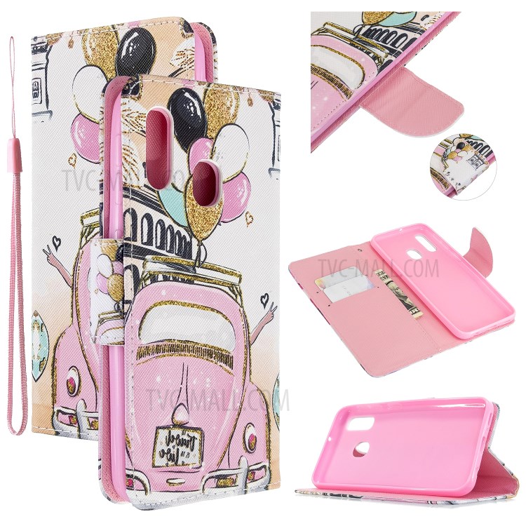 Pattern Printing Cross Texture Leather Wallet Stand Case for Samsung Galaxy A20e/A10e - Retro Car-1