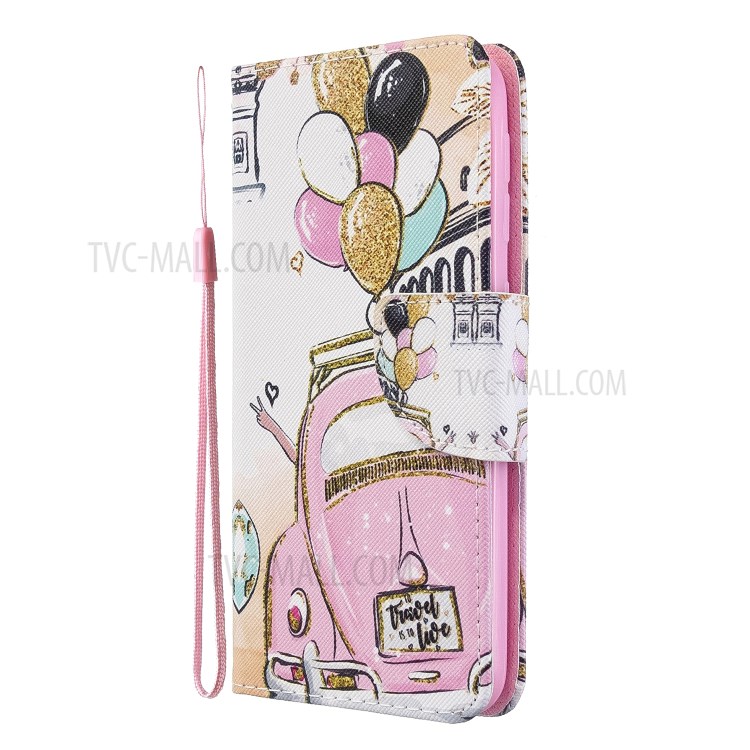 Pattern Printing Cross Texture Leather Wallet Stand Case for Samsung Galaxy A20e/A10e - Retro Car-3