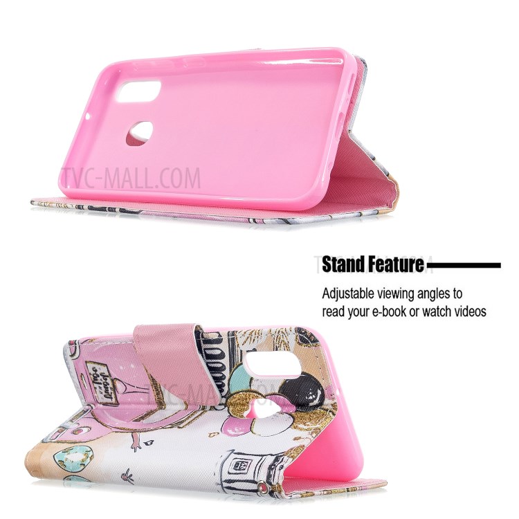 Pattern Printing Cross Texture Leather Wallet Stand Case for Samsung Galaxy A20e/A10e - Retro Car-6