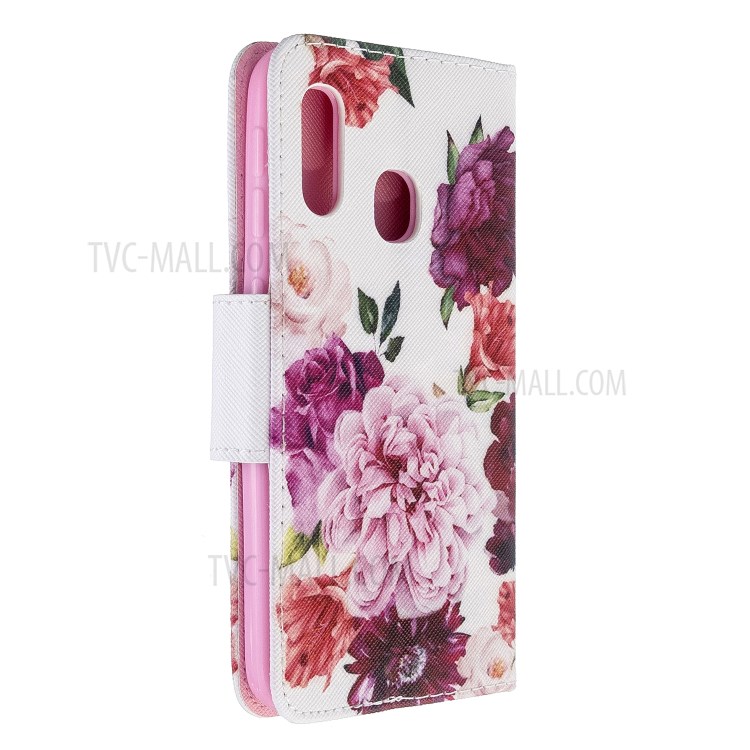 Pattern Printing Cross Texture Leather Wallet Stand Case for Samsung Galaxy A20e/A10e - Vivid Flowers-4