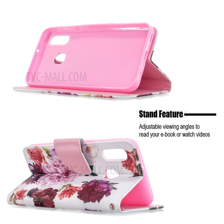 Pattern Printing Cross Texture Leather Wallet Stand Case for Samsung Galaxy A20e/A10e - Vivid Flowers-6