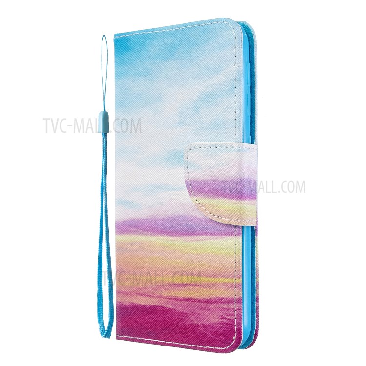 Pattern Printing Cross Texture Leather Wallet Stand Case for Samsung Galaxy A20e/A10e - Sky-3