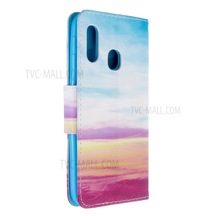 Pattern Printing Cross Texture Leather Wallet Stand Case for Samsung Galaxy A20e/A10e - Sky-4
