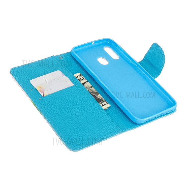 Pattern Printing Cross Texture Leather Wallet Stand Case for Samsung Galaxy A20e/A10e - Sky-5