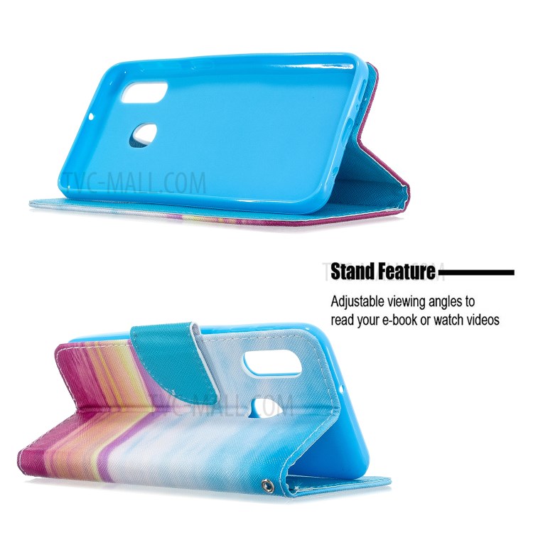 Pattern Printing Cross Texture Leather Wallet Stand Case for Samsung Galaxy A20e/A10e - Sky-6