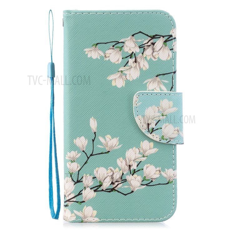 Muster Druckkreuzstextur Leder Brieftasche Hülle Für Samsung Galaxy A20e/a10e - Weiße Blumen-2