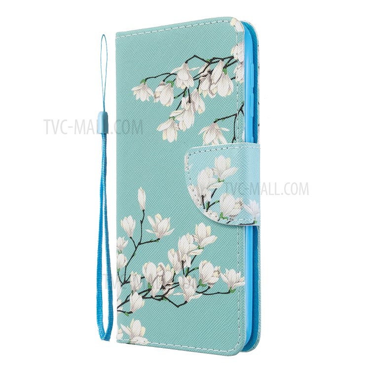 Caso De Cuero Soporte De La Carpeta Cruz Textura Impresión Del Patrón Para La Galaxia A20e / A10E - Flores Blancas-3