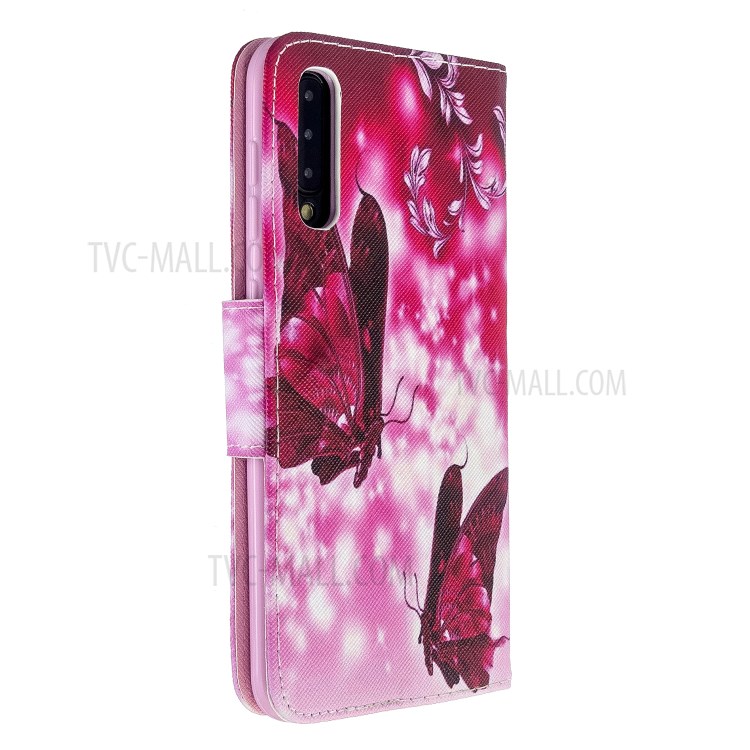 Pattern Printing Cross Skin Leather Shell for Samsung Galaxy A70/A70s - Red Butterflies-4