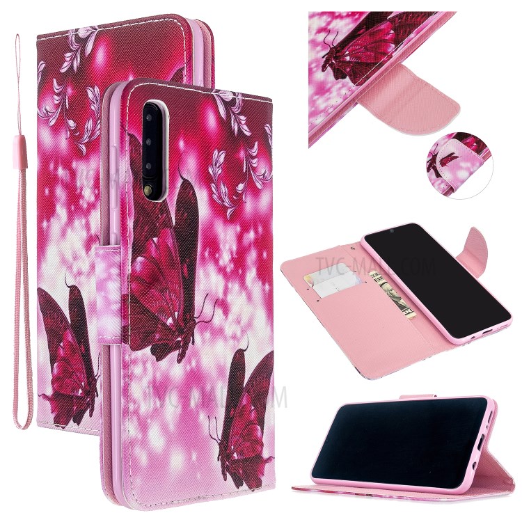 Cross Skin Printing Leather Wallet Case for Samsung Galaxy A50/A50s/A30s - Red Butterflies-1