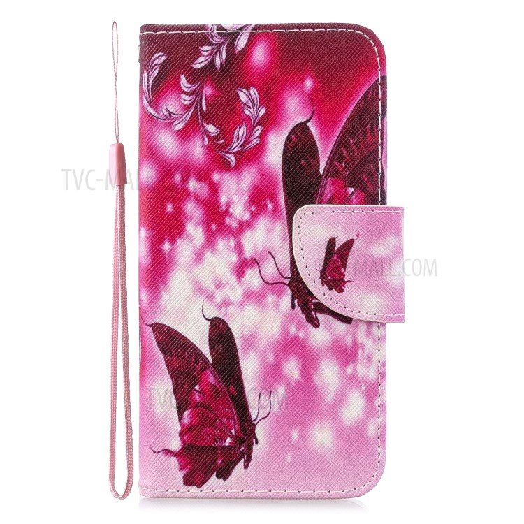 Cross Skin Printing Leather Wallet Case for Samsung Galaxy A50/A50s/A30s - Red Butterflies-2