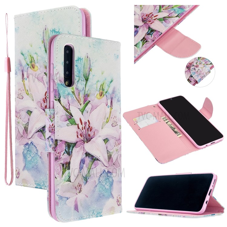 Cross Skin Printing Leather Wallet Case for Samsung Galaxy A50/A50s/A30s - White Flowers-1