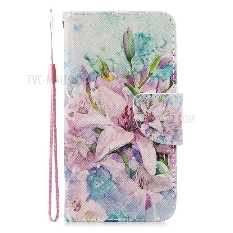 Cross Skin Printing Leather Wallet Case for Samsung Galaxy A50/A50s/A30s - White Flowers-2