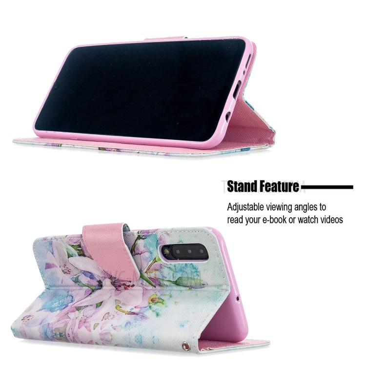 Cross Skin Printing Leather Wallet Case for Samsung Galaxy A50/A50s/A30s - White Flowers-6