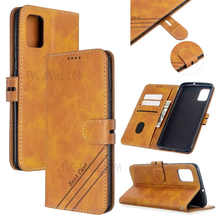 Solid Color Wallet Stand Leather Phone Case for Samsung Galaxy A71 - Brown-1