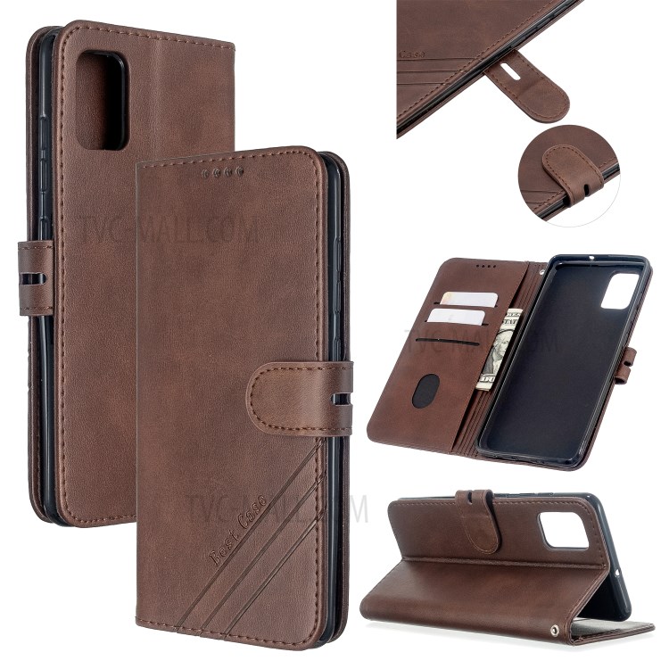 Solid Color Wallet Stand Leather Phone Case for Samsung Galaxy A71 - Coffee-1