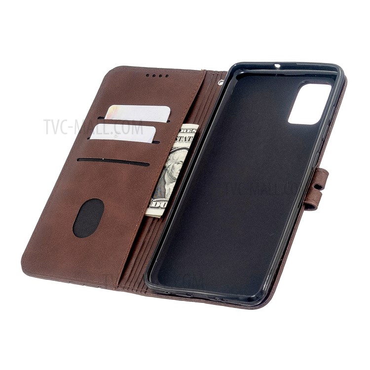 Solid Color Wallet Stand Leather Phone Case for Samsung Galaxy A71 - Coffee-5