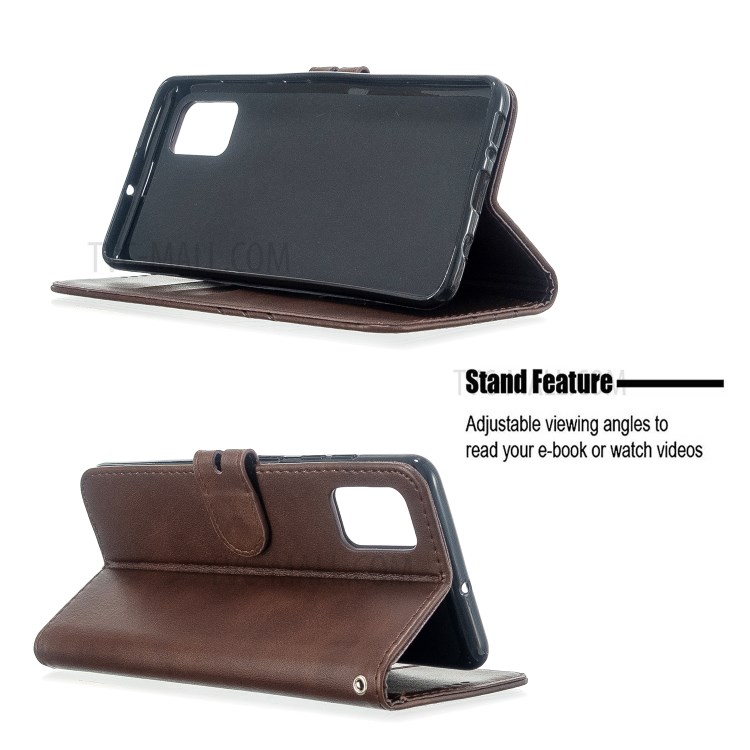 Solid Color Wallet Stand Leather Phone Case for Samsung Galaxy A71 - Coffee-6