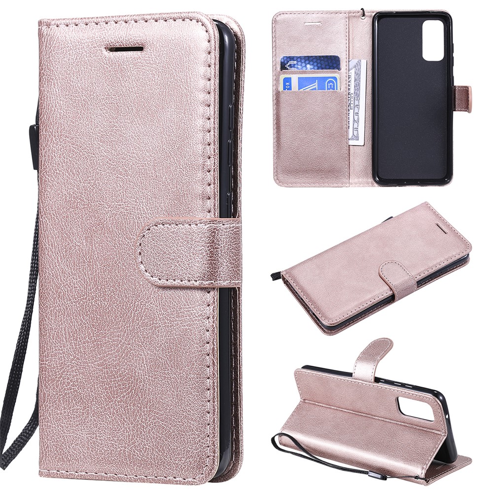 Protection Étui De Téléphone Cellulaire En Cuir Portefeuille Pour Samsung Galaxy S20 - Or Rose-1