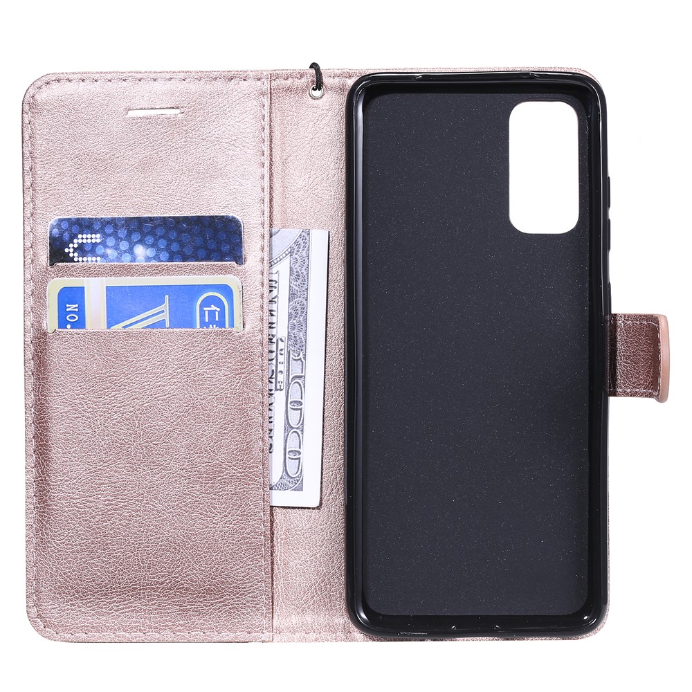 Protection Étui De Téléphone Cellulaire En Cuir Portefeuille Pour Samsung Galaxy S20 - Or Rose-4