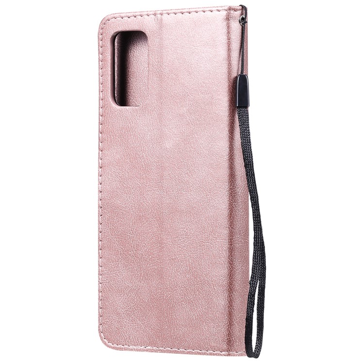 Solid Color PU Leather Flip Phone Cover with Strap for Samsung Galaxy S20 Plus - Rose Gold-3