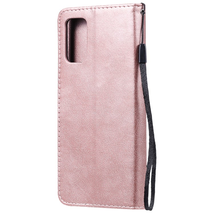 KT Leather Series-2 Color Sólido PU Cubierta de Teléfono de Cuero Con Correa Para Samsung Galaxy S20 Plus - Oro Rosa-3