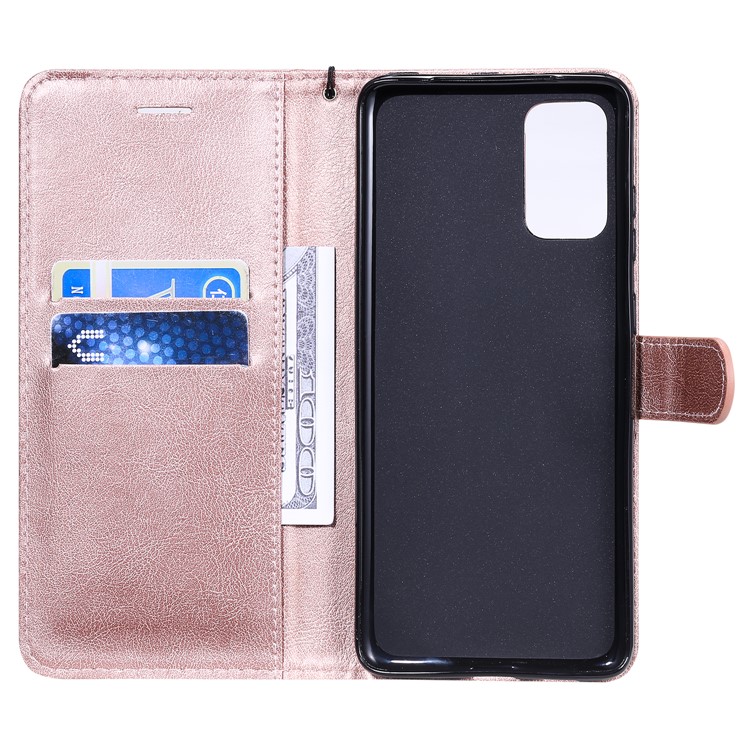Solid Color PU Leather Flip Phone Cover with Strap for Samsung Galaxy S20 Plus - Rose Gold-4