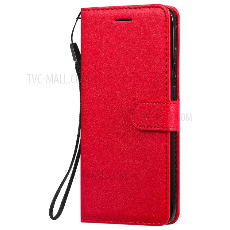 Solid Color PU Leather Flip Phone Cover with Strap for Samsung Galaxy S20 Plus - Red-2