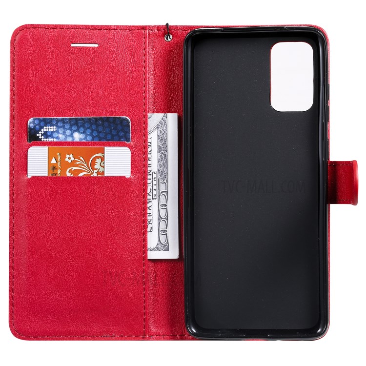 Solid Color PU Leather Flip Phone Cover with Strap for Samsung Galaxy S20 Plus - Red-4