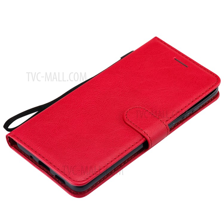 Solid Color PU Leather Flip Phone Cover with Strap for Samsung Galaxy S20 Plus - Red-5