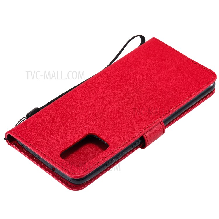 Solid Color PU Leather Flip Phone Cover with Strap for Samsung Galaxy S20 Plus - Red-6