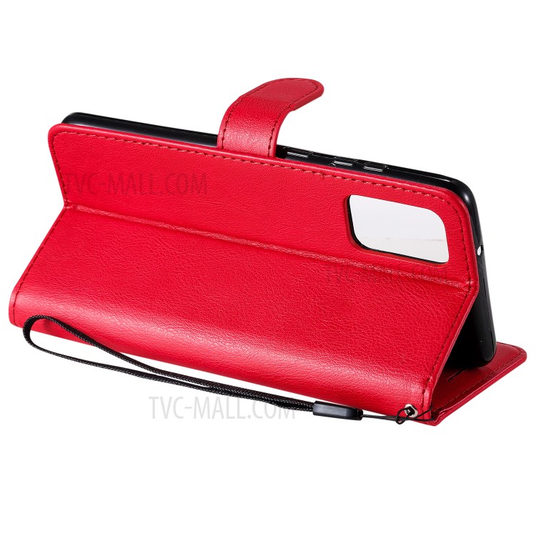 Solid Color PU Leather Flip Phone Cover with Strap for Samsung Galaxy S20 Plus - Red-8