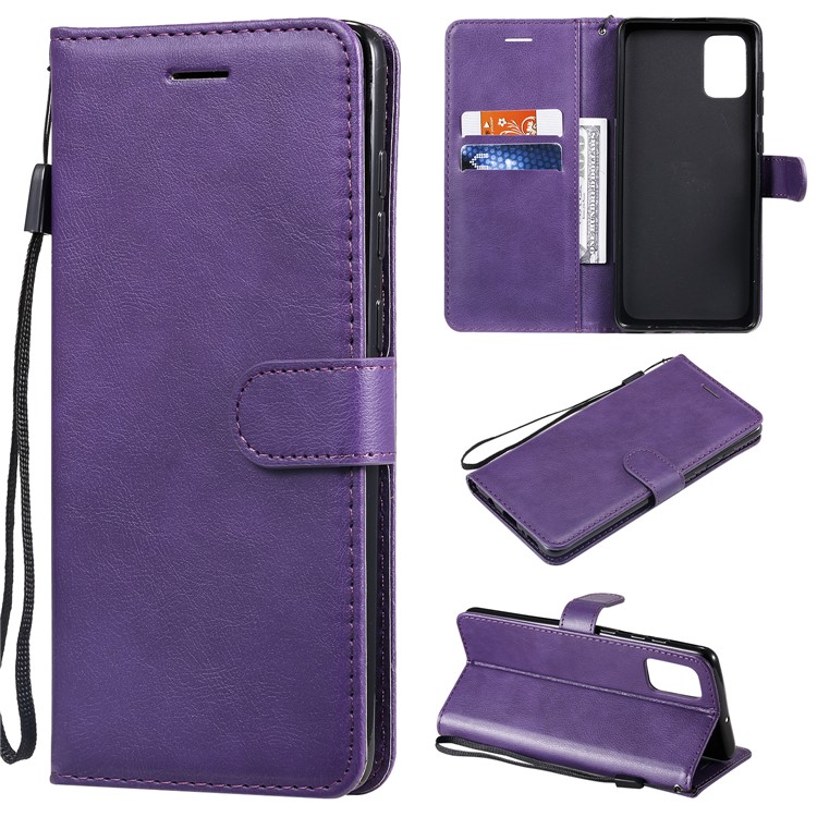 Solid Color Magnetic PU Leather Wallet Phone Case for Samsung Galaxy A71 - Purple-1