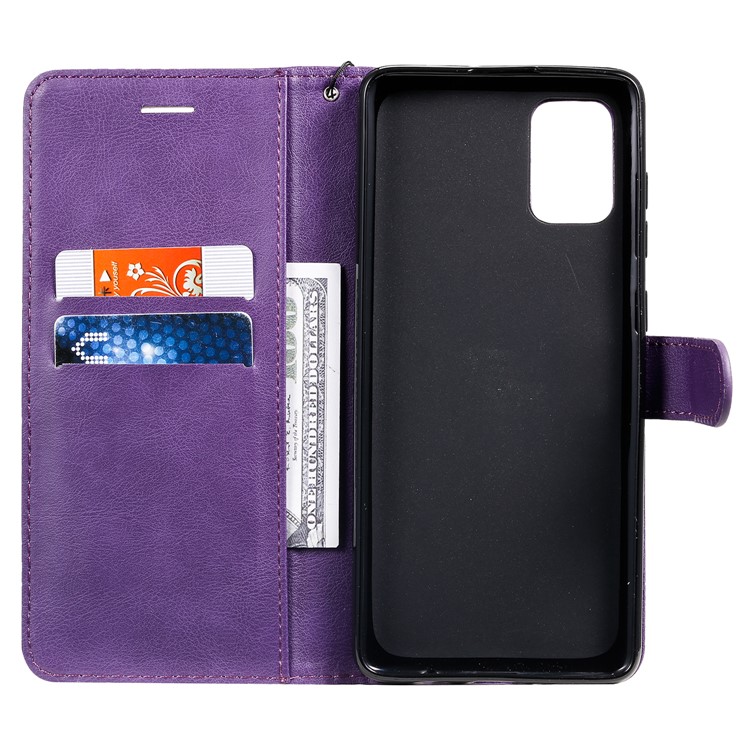 Solid Color Magnetic PU Leather Wallet Phone Case for Samsung Galaxy A71 - Purple-3