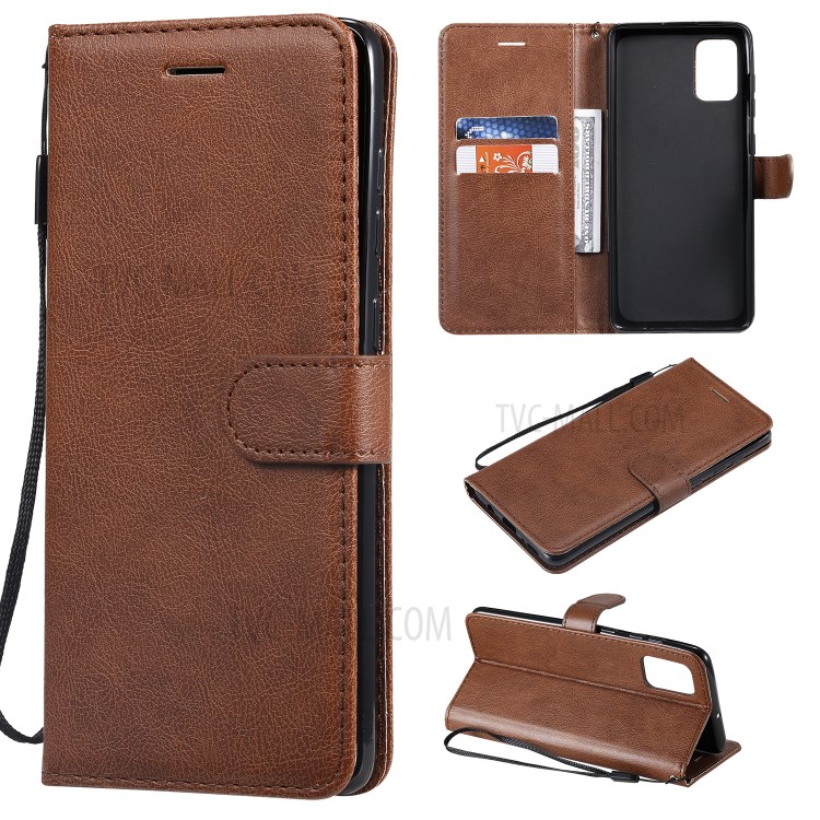 Solid Color Magnetic PU Leather Wallet Phone Case for Samsung Galaxy A71 - Brown-1