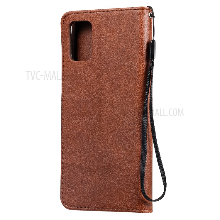 Solid Color Magnetic PU Leather Wallet Phone Case for Samsung Galaxy A71 - Brown-3