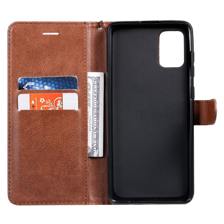 Solid Color Magnetic PU Leather Wallet Phone Case for Samsung Galaxy A71 - Brown-4