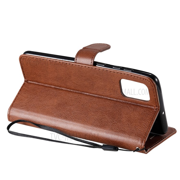 Solid Color Magnetic PU Leather Wallet Phone Case for Samsung Galaxy A71 - Brown-5